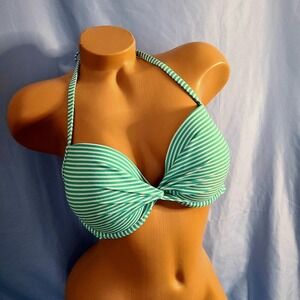 Aerie Bridget Swimwear Bikini Top Halter, Green, Size 36D